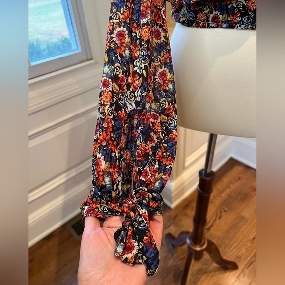 FREE PEOPLE Boho floral cropped top mock neck open back size small - Picture 5 of 10